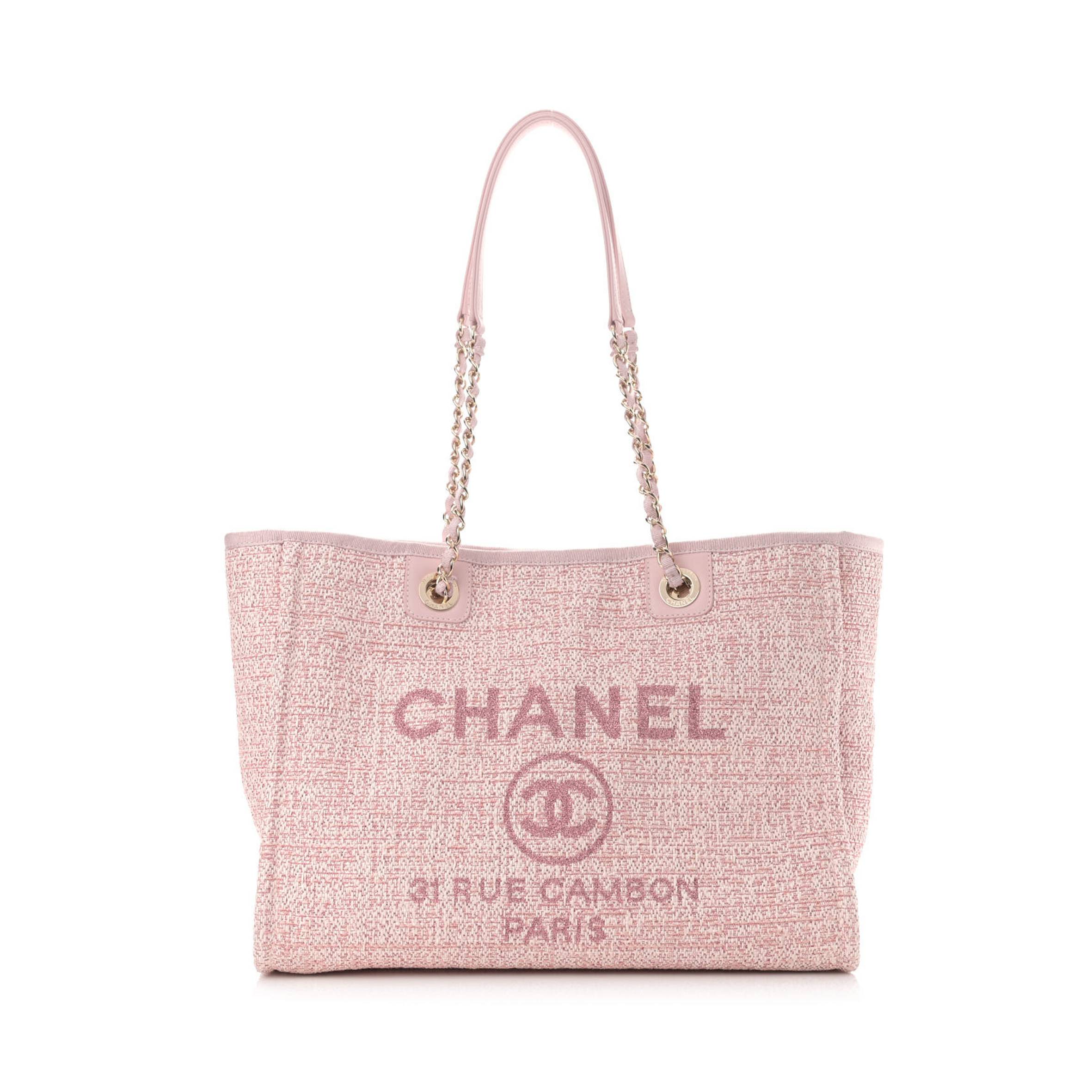 CHANEL LUREX BOUCLE SMALL DEAUVILLE TOTE PINK (34*26*13cm)