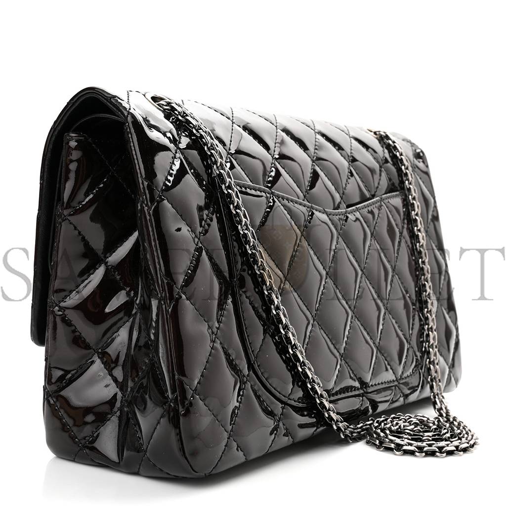 CHANEL PATENT QUILTED 2.55 REISSUE 227 FLAP PRUNE SILVER HARDWARE (30*19*10cm)