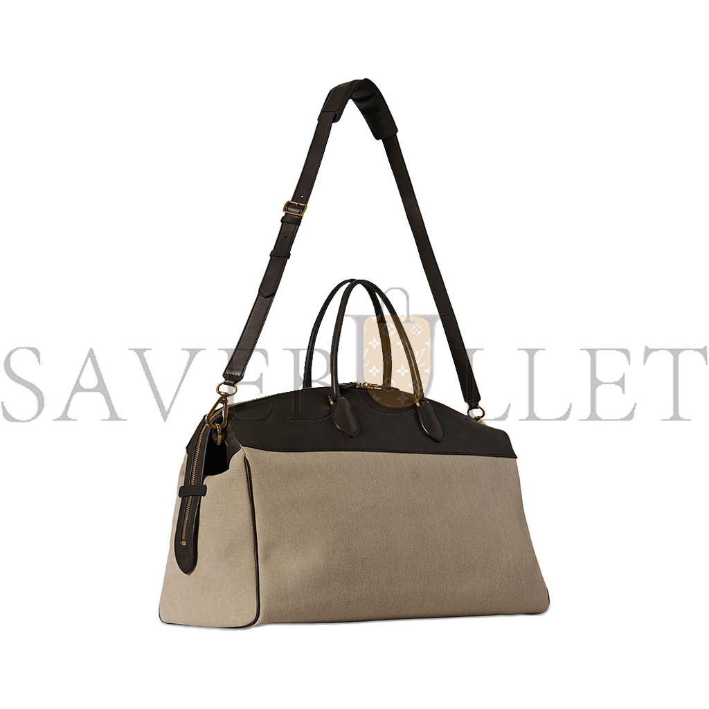 THE ROW XL GEORGE DUFFLE IN LEATHER AND DENIM BEIGEBROWN W1631ML52W763BRANG (44*30*19cm)
