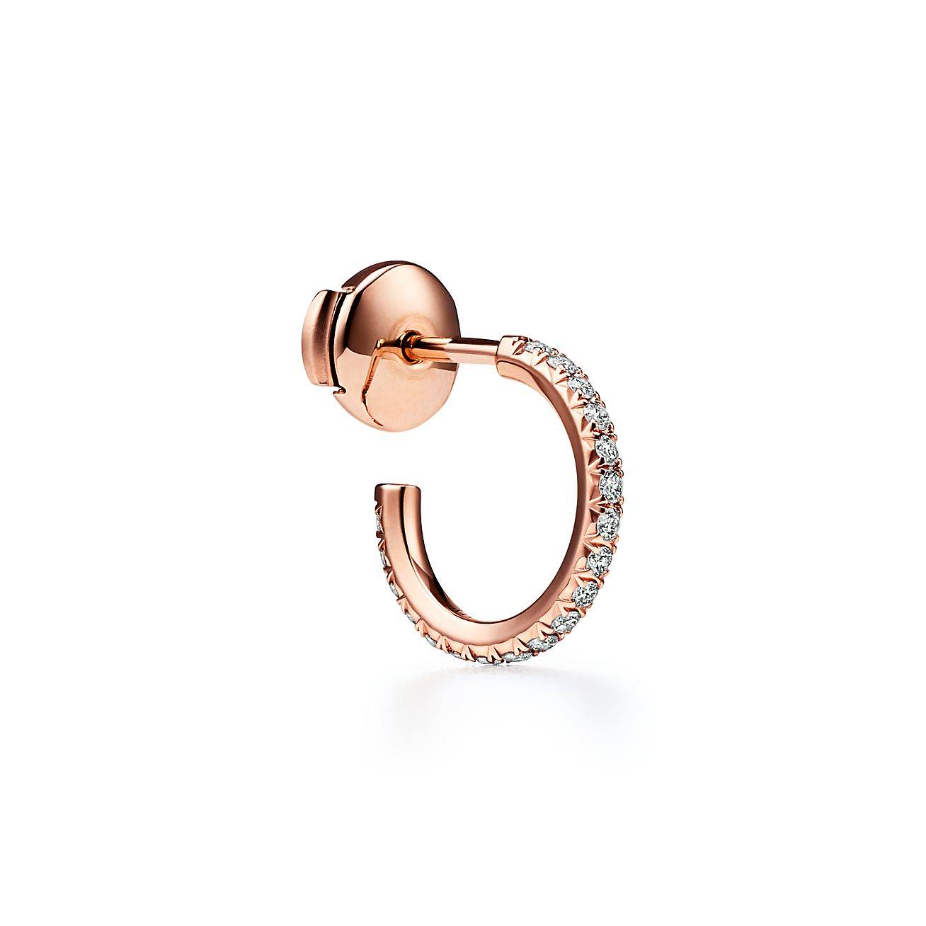 TIFFANY METRO HOOP EARRINGS IN ROSE GOLD WITH DIAMONDS, SMALL