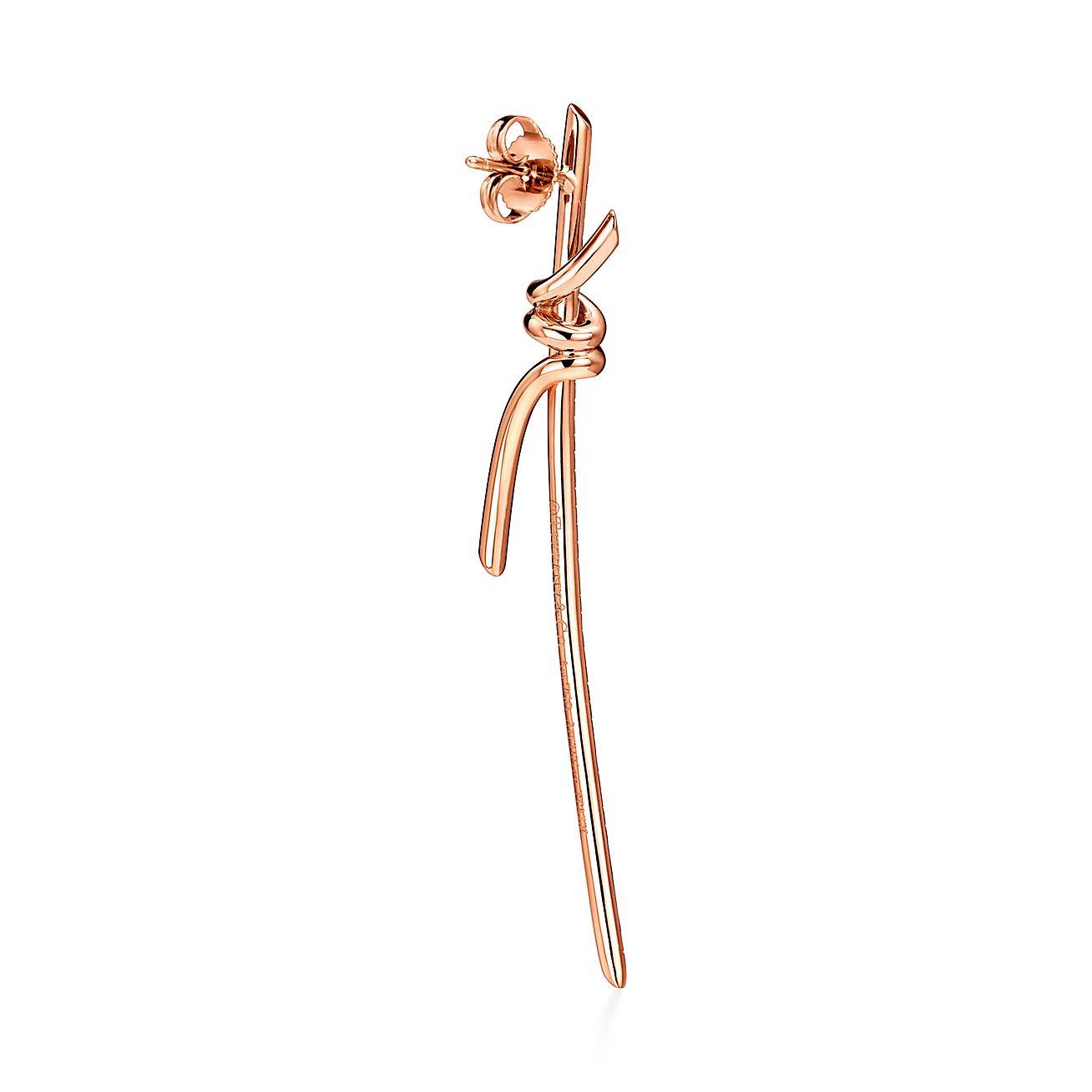 TIFFANY KNOT DROP EARRINGS IN ROSE GOLD WITH DIAMONDS