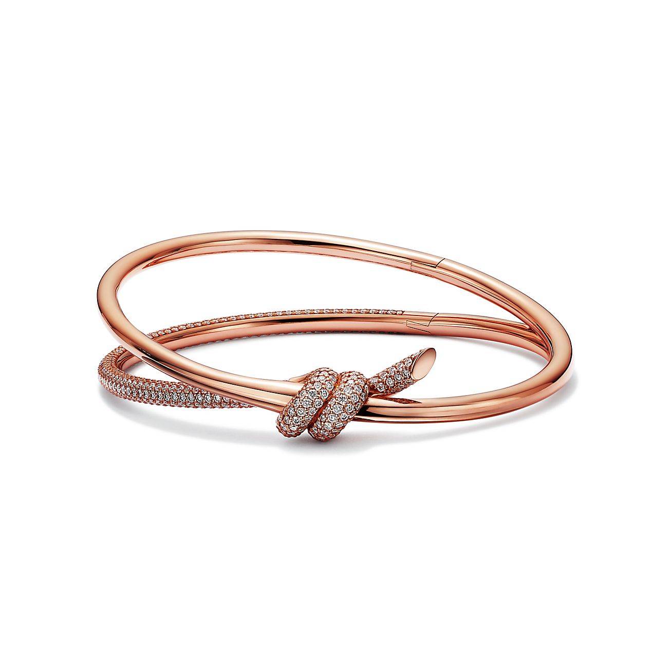 TIFFANY KNOT DOUBLE ROW HINGED BANGLE IN ROSE GOLD WITH DIAMONDS