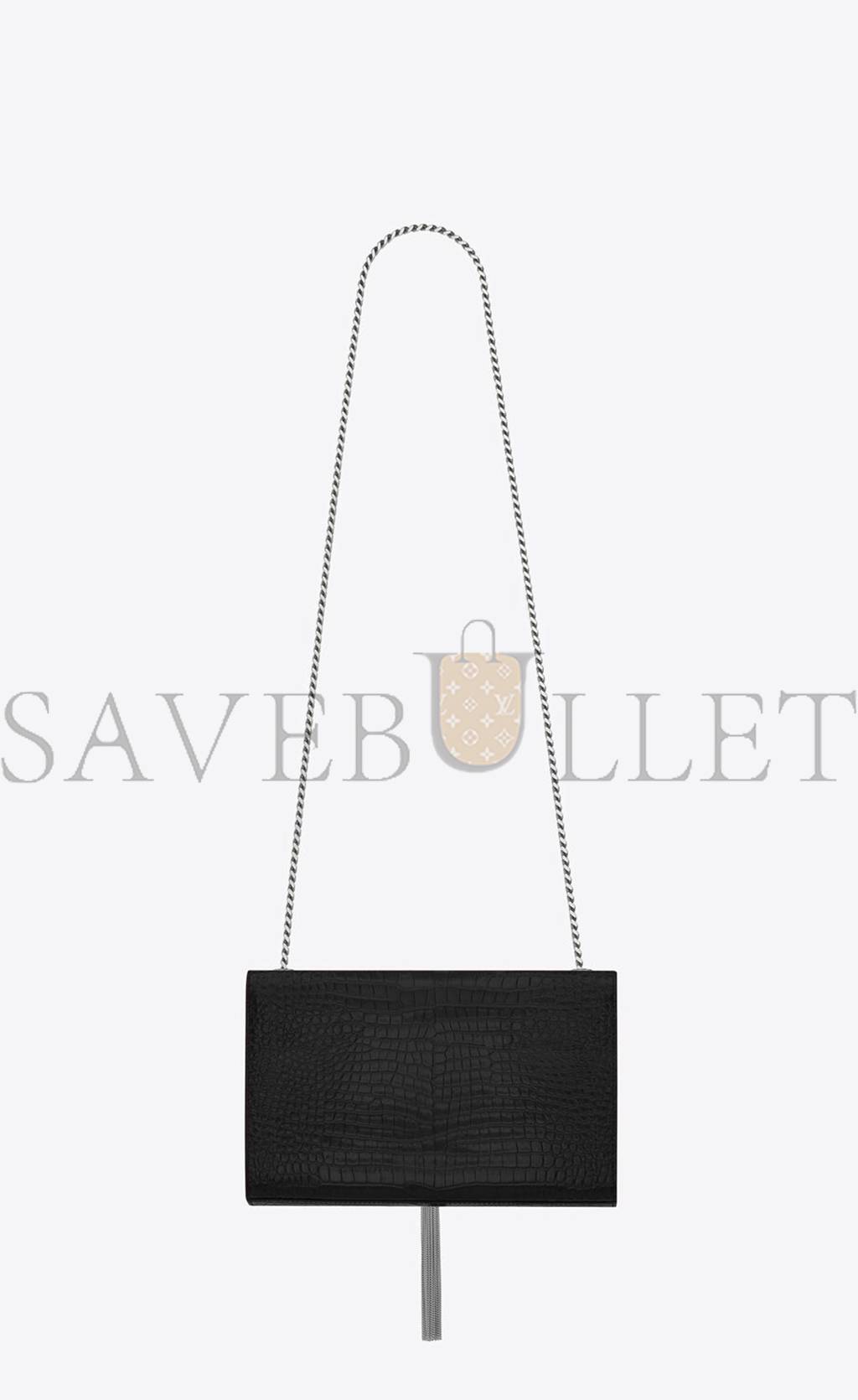 YSL KATE MEDIUM CHAIN BAG WITH TASSEL IN EMBOSSED CROCODILE SHINY LEATHER 354119DND0N1000 (24*14.5*5.5cm)