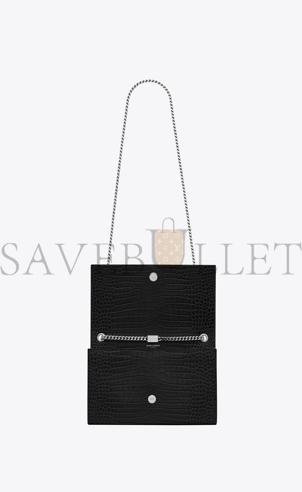 YSL KATE MEDIUM CHAIN BAG WITH TASSEL IN EMBOSSED CROCODILE SHINY LEATHER 354119DND0N1000 (24*14.5*5.5cm)