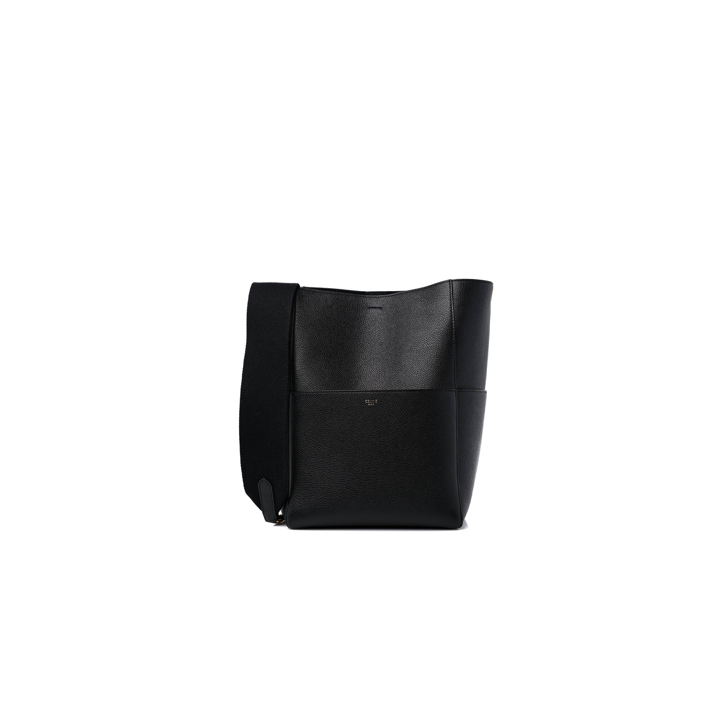 CELINE SOFT GRAINED CALFSKIN SANGLE BUCKET BAG BLACK (32*22*17cm)