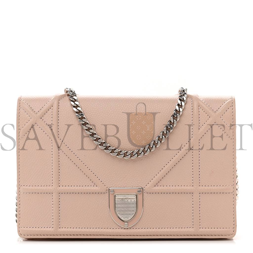 DIOR GRAINED CALFSKIN DIORAMA WALLET ON CHAIN POUCH NUDE (18*13*1.9cm)
